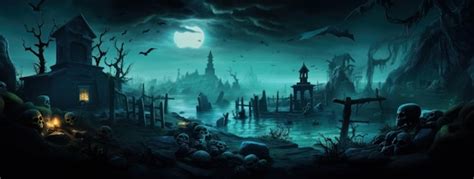 Premium AI Image | Halloween wallpaper with cemetery at night