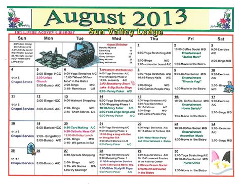 August 2013 Assisted & Independent Living Activity Calendar - Welcome ...