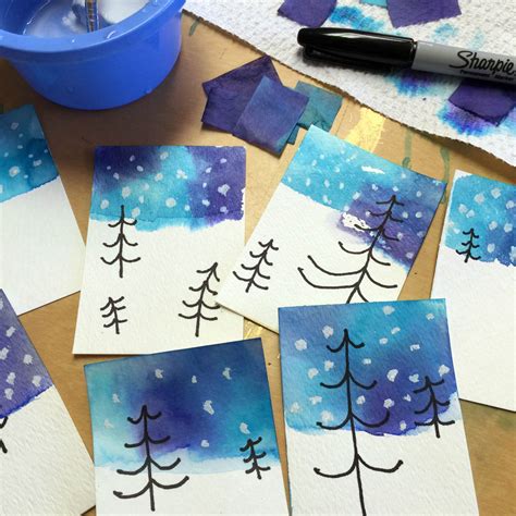 Winter Tree Drawing and Tissue Paper Skies | Art Projects for Kids ...