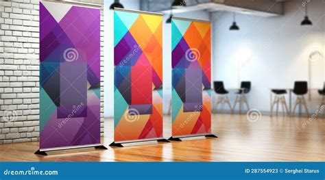 Three Colorful Banners Hanging on a Wall in a Room. AI Stock Illustration - Illustration of ...