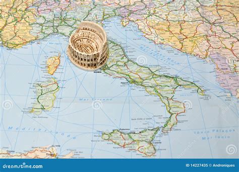 Colosseum, Rome On Italy Map - Miniature Souvenir Royalty Free Stock ...