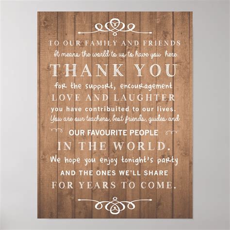 Rustic chic poster - thank you wedding sign | Zazzle