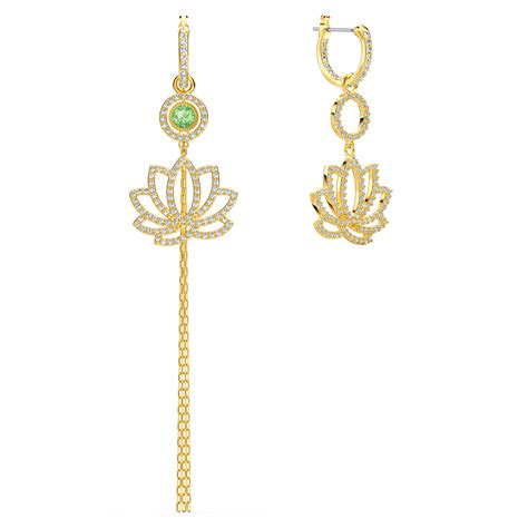 Buy Swarovski Swarovski Symbolic Lotus Pierced Earrings, Green, Gold ...