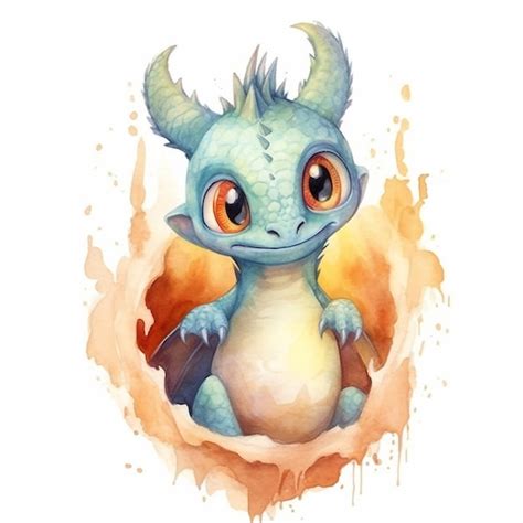 Premium Photo | Watercolor illustration of a cute little dragon