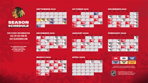 Printable Chicago Blackhawks Schedule