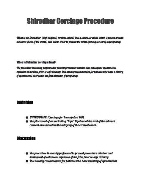 Shirodkar Cerclage Procedure - When is Shirodkar cerclage done? The procedure is usually ...