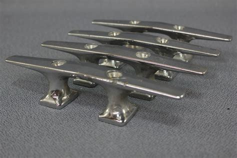 Boat Marine Cleat Cleats 6 1/4" Dock Tie-Off Set of 4 Chrome Open Base ...