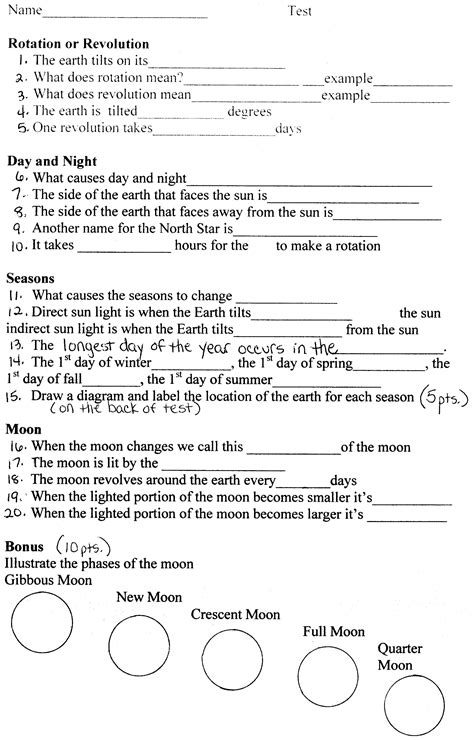 Earth's Rotation Worksheet 4th Grade
