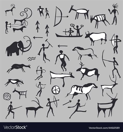 Drawings from caves ancient arts and symbols Vector Image