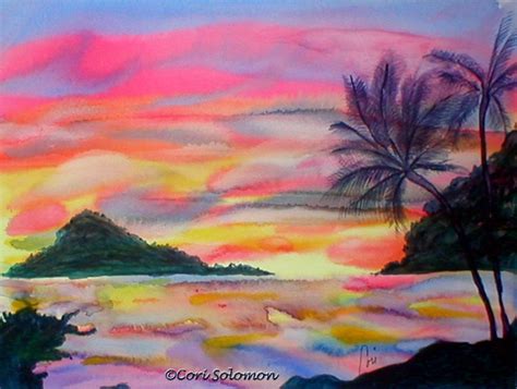 Hawaiian Coastal Sunset Beach Watercolor Original Art by Cori - Etsy