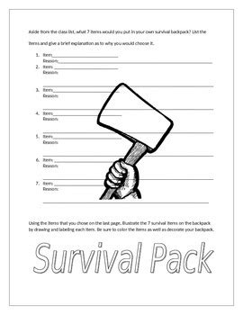 Hatchet Survival Pack- Post Activity by Resources for Teaching Done Wright