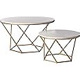 WE Furniture AZF28CLRGMG Modern Round Nesting Coffee Accent Table Living Room, Set of 2, White ...