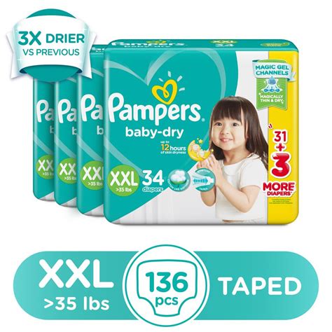 Pampers Baby Dry Taped Diapers XXL 34s x 4 packs | Shopee Philippines