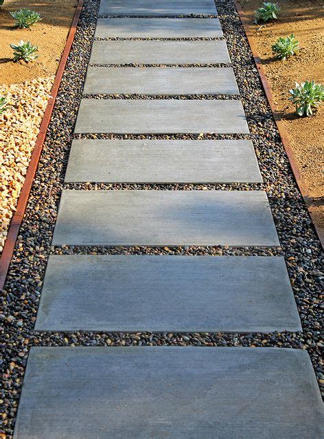 Concrete Paver Walkway with River Rocks - Los Angeles - by Flores Artscape | Houzz Backyard ...