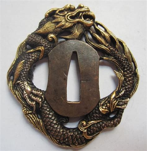 Tsuba Dragon Solid Copper Brass Tsuba Japanese Samurai Sword Katana ...