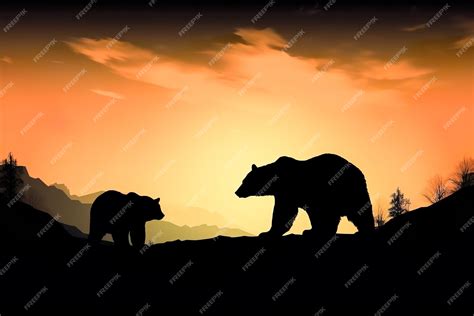 Premium AI Image | Silhouette of a bear and a bear on a sunset background Generative AI