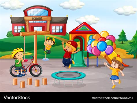 Kids playing at school playground Royalty Free Vector Image