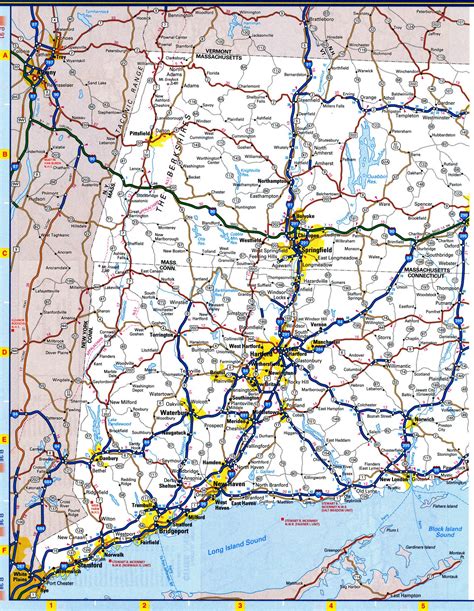 Connecticut map with cities and towns, rivers and lakes, parks and recreation