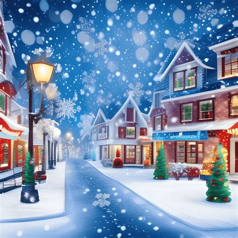 Realistic City Street Snow Scene with Snowman and Christmas Decorations ...