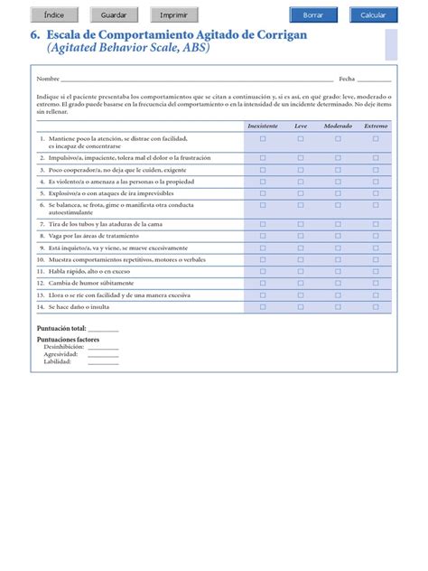 (Agitated Behavior Scale, ABS) : 6. Escala de Comportamiento Agitado de Corrigan | PDF | Causas ...