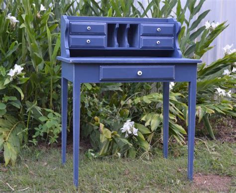 Writing Desk Denim Blue by GroversGrove on Etsy, $300.00 Black And White Furniture, Handmade ...