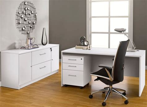 63" Modern White Desk with Credenza & Mobile Pedestal – OfficeDesk.com