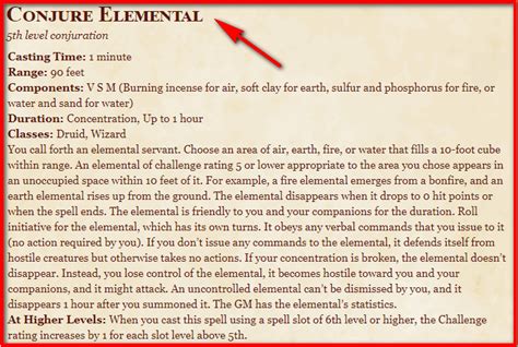 Conjure Elemental 5E Spell In DnD - D&D 5e Character Sheets