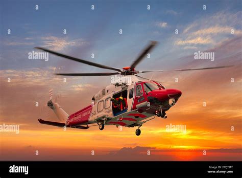 A UK coastguard AgustaWestland (Leonardo) AW189 helicopter in the English Channel Stock Photo ...