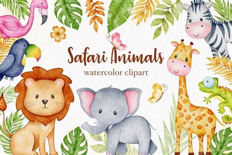 Watercolor Safari Baby Animals clipart Jungle PNG (1627402)