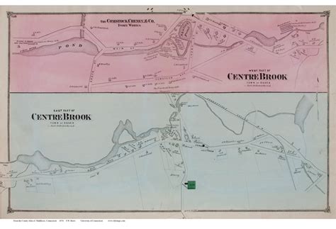 Centre Brook Village, Connecticut 1874 Old Town Map Reprint - Middlesex ...