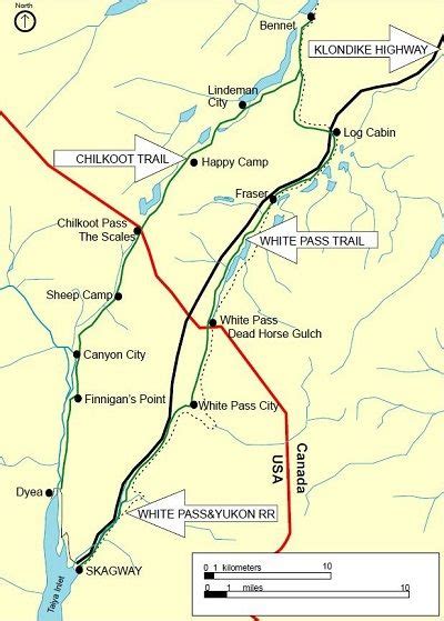 Map showing the White Pass Trail, Chilkoot Trail, and White Pass ...