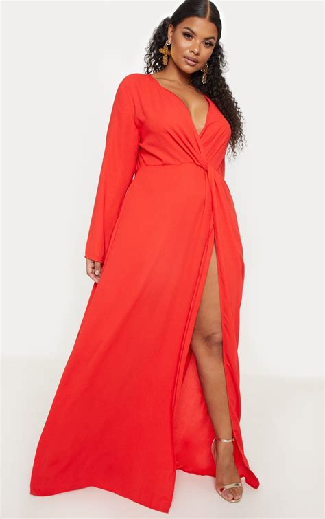 Plus Red Twist Front Maxi Dress | Plus Size | PrettyLittleThing