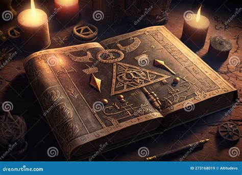 A Mysterious Book with Ancient Hieroglyphs and Strange Symbols Etched into the Cover, Surrounded ...