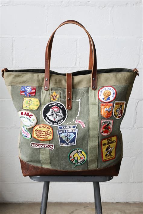 Extra Large 1960's era Patched Canvas Tote Bag - FORESTBOUND