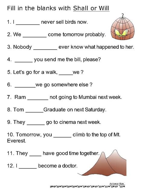 Helping verb worksheets for Will, Shall