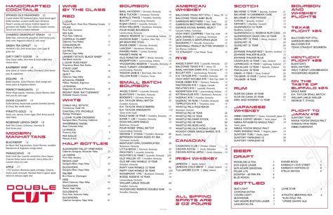 Menu at Double Cut Steakhouse, Round Rock, Kalahari Blvd