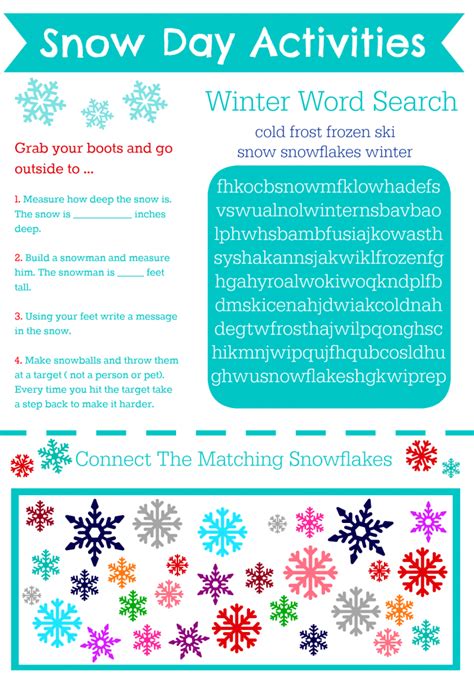 Snow Day Activity Sheet { FREE } - Adventures in Learning | Snow day, Snowday activities, Activities