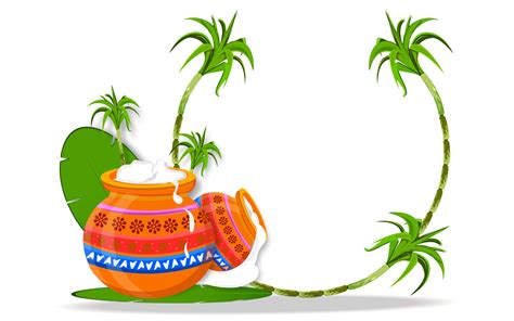 Illustration of beautiful Pongal pot and sugarcane on banana leaf for happy Pongal holiday ...