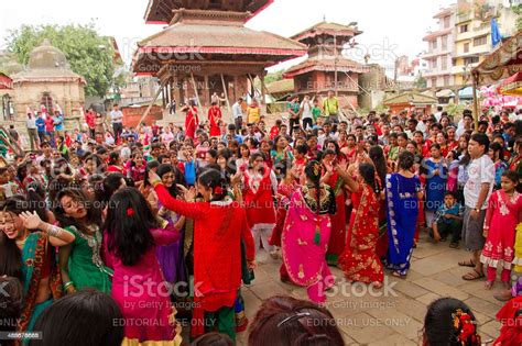 Dancers Of Teej Festival Durbar Square Kathmandu Nepal Stock Photo ...