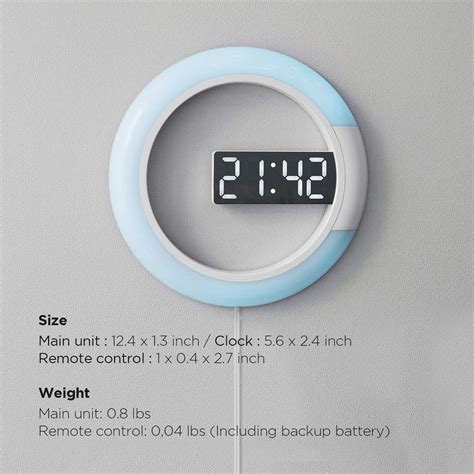 mooas Moodlight Dual Mirror Clock, 7 Color nightlight, 2 LED Colors (White/Orange), Adjustable ...