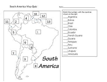 South America Map Quiz by Leonie Pickett | TPT