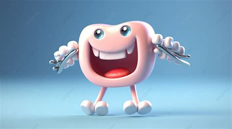 Brace Faced Tooth Cartoon Promoting Dental Checkups Health Hygiene With 3d Art Background, Tooth ...