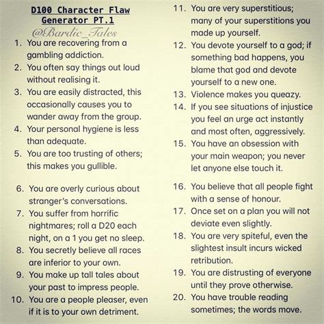 Use this D100 Flaws Generator to add a little depth to you characters ...