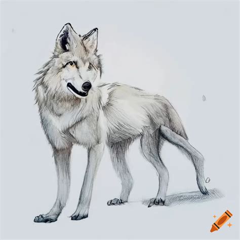 A pencil sketch drawing of a large size wolf, full white body, children ...