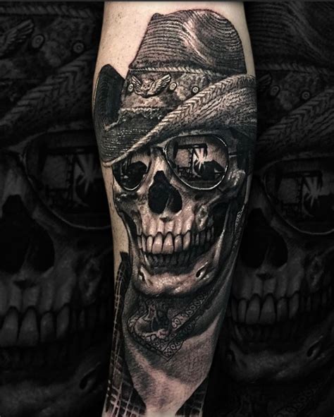 Black-and-Grey Cowboy Skull Tattoo | Western tattoos, Cowgirl tattoos, Cowboy tattoos