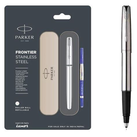 Parker Frontier Stainless Steel Roller Ball Pen WIth Stainless Steel Trim – onmob.in