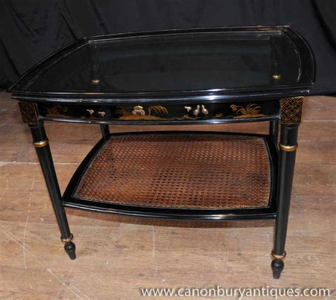 French Chinoiserie Black Lacquer Coffee Table Cocktail Tables
