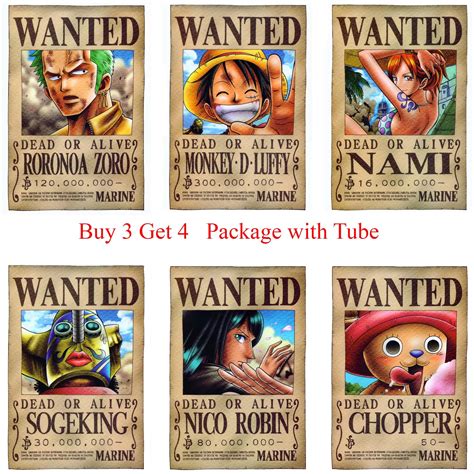 ONE PIECE WANTED Posters Luffy Zoro Sanji Nami Robin Home Decoration White Coated Paper Prints ...