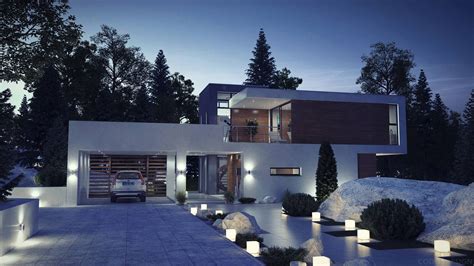 Modern stunning residential house night render | Architecture house, Modern house design, Modern ...