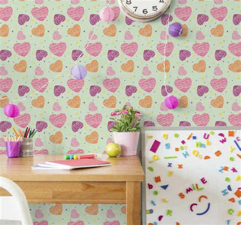 Pink hearts Kids Wallpaper - TenStickers